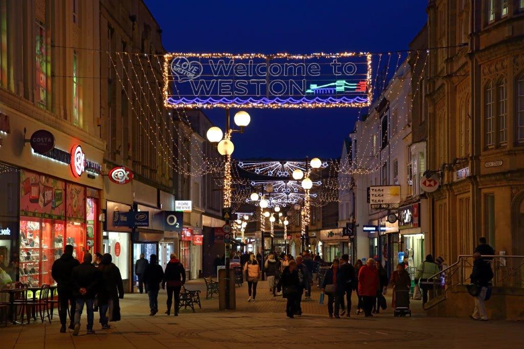 Christmas lights in Weston super Mare High Street