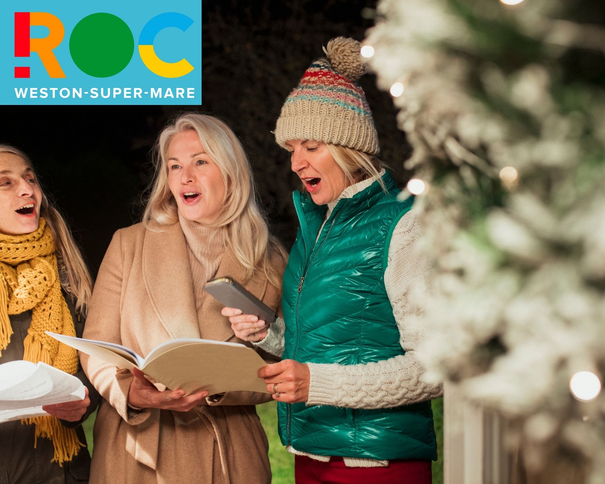 Carol singers and ROC logo