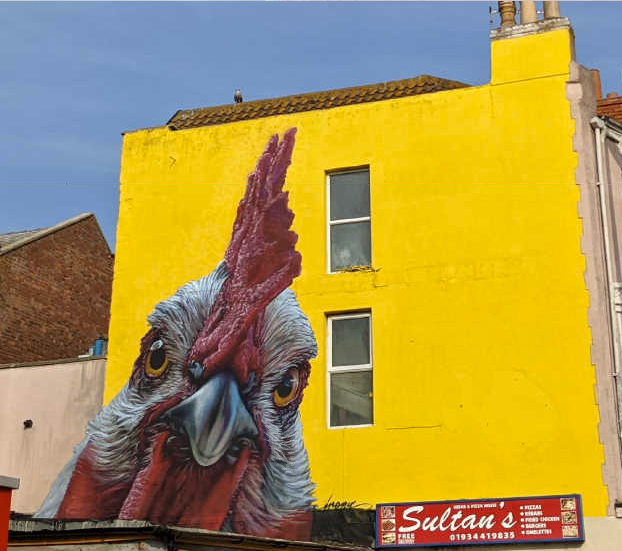 Chicken on a building