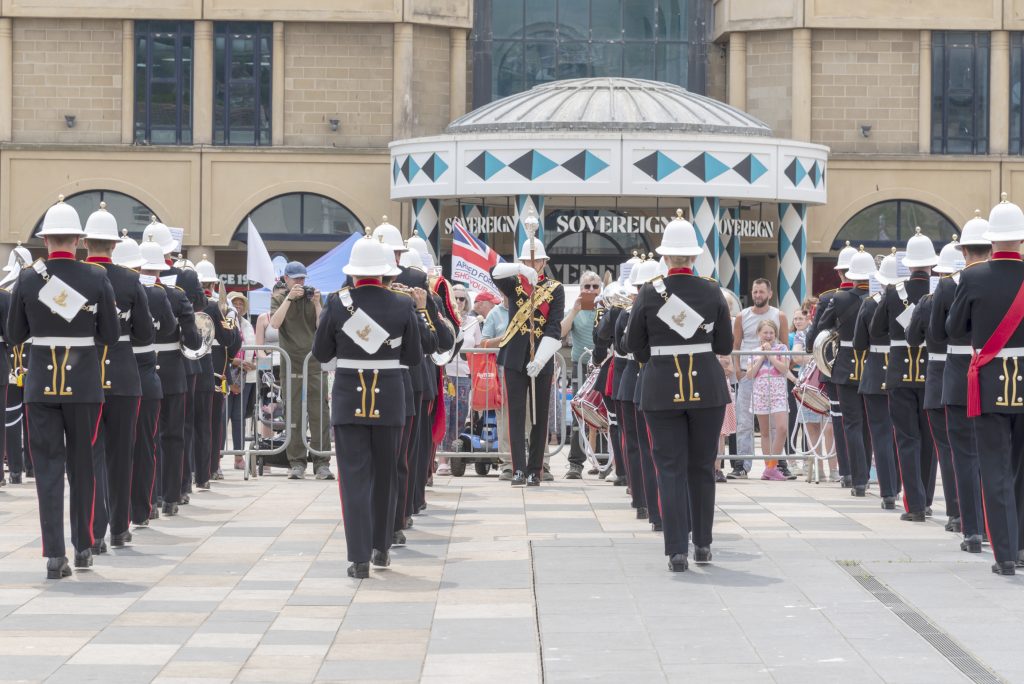 40 Commando Royal Marines march through Weston super Mare for Armed Forced Day Parade.
